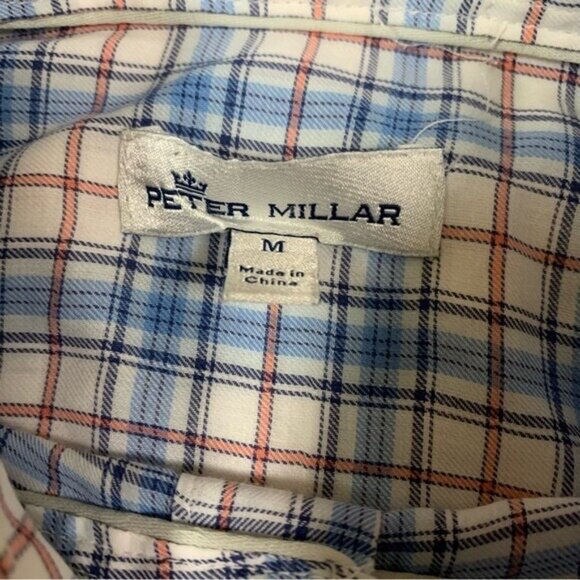 Peter Millar Blue Orange Plaid Button Down Shirt Long Sleeve Men’s M 100% Cotton - Picture 3 of 4